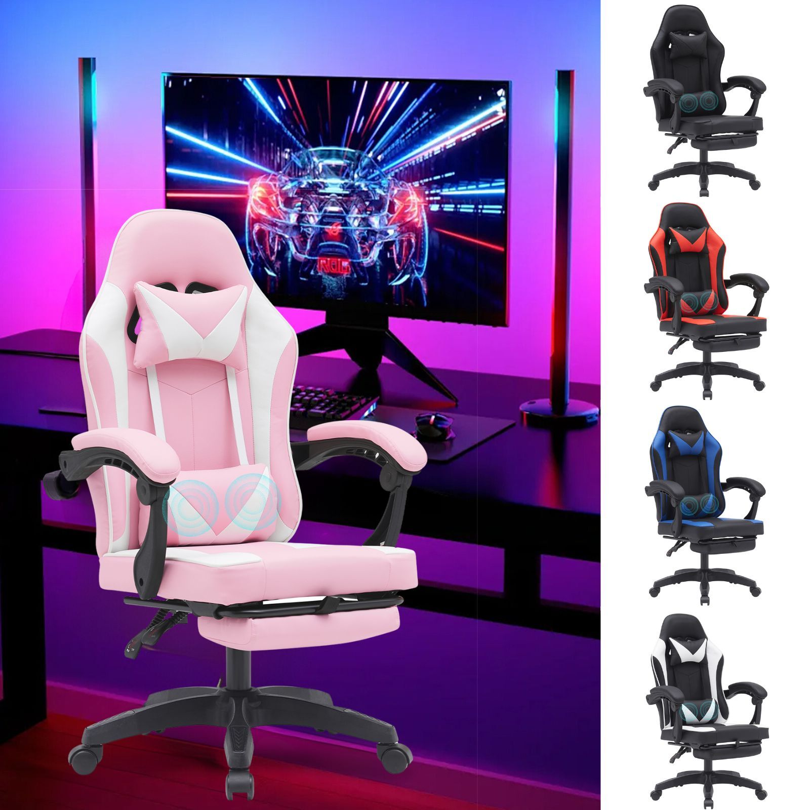 Massage Gaming Chair Ergonomic Executive Computer Chairs Home Office Racing Seat-image