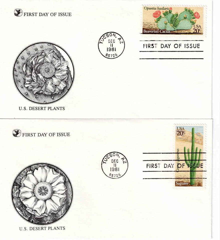 US Scott #1942-46, First Day Covers 12/11/81 Tucson Single Desert Plants - Image 2 of 2
