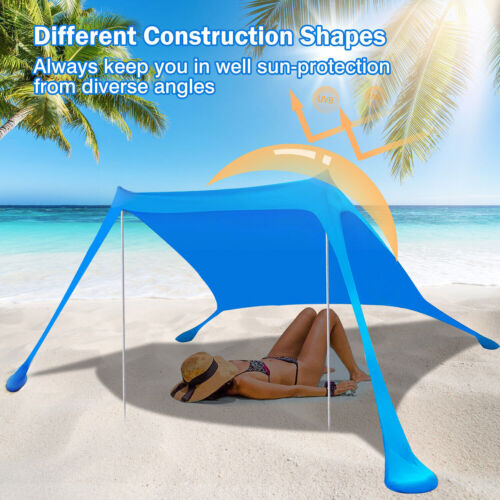 Beach Tent Sun Shelter Portable Beach Shade Canopy UPF50+ with Sandbags 6.8FT