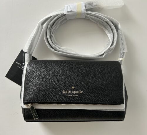 NWT Kate Spade Leila Mini Flap Zip Pebble Leather Crossbody Bag $329 Black - Picture 1 of 12