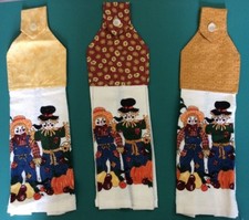 HANDMADE PLEATED BUTTON SCARECROW KITCHEN HAND TOWELS--MANY CHOICES
