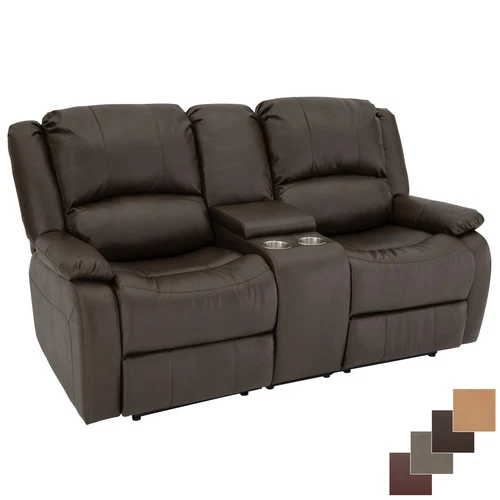 RecPro Charles 70" Chestnut Double RV Wall Hugger Recliner Sofa with Console