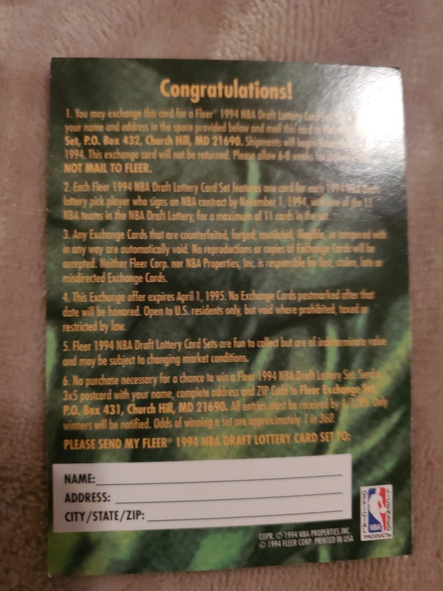 NBA1994トレンディングカード約600枚 Redemption Card. 1994 NBA Draft Lottery Set | eBay