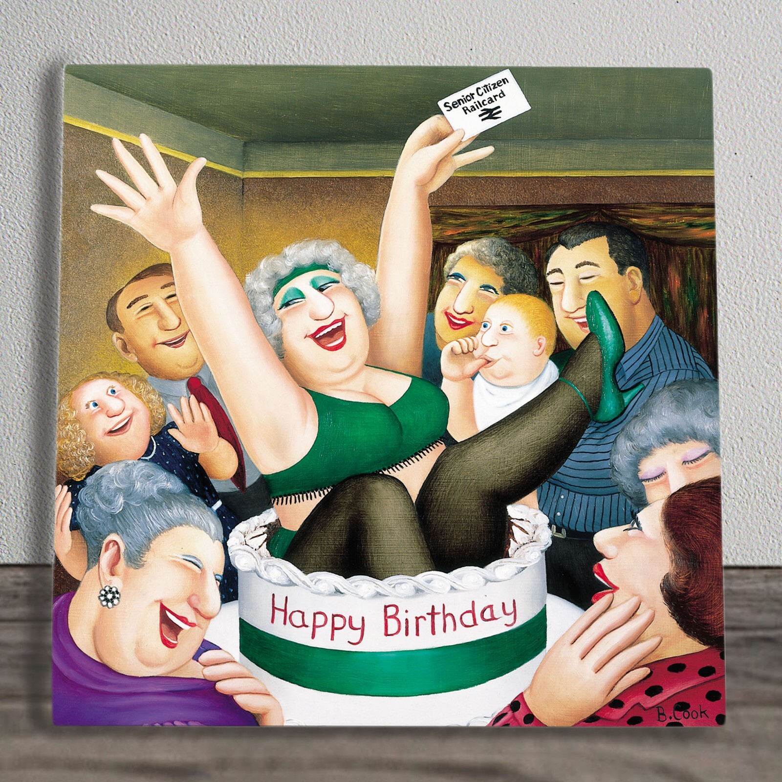 Birthday Surprises Tile Plaque Sign Wall Art UV Print By Beryl Cook 20x20cm