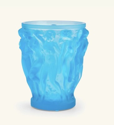  Lalique Vase BLUE Frosted Crystal 'Bacchantes'  14 cm    MINT W/BOX  
