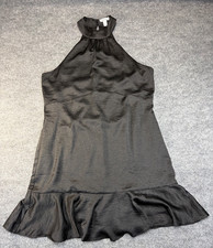 Nine West Ruffle Hem Halter Neckline Button Close Swing Black Dress Women's Sz L