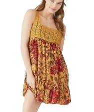 Urban Outfitters Yellow Floral Crochet Flowy Mini Dress Size XS Boho Cottage