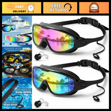 Wide View Anti-Fog UV Swim Goggles 2 Pack, No Leak Pool Beach Gear for Adults