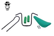 ORIGINAL LOWRIDER Black U Handlebar + Sissy Bar Solid Green Banana Seat & Grips.