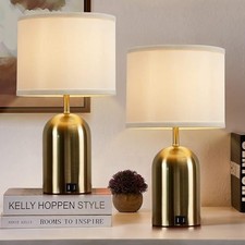 Touch Control Table Lamps Set of 2, Gold Bedside Lamps for Bedroom