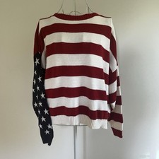 Vintage American Flag Sweater 90s Women’s XL Americana AOP Forth Of July Stars