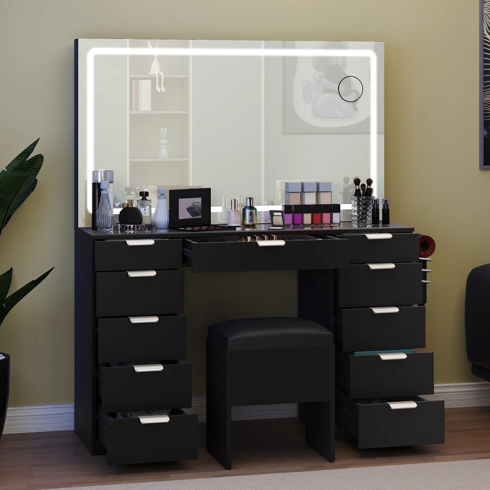 Okcora Juego de Escritorio Tocador con Espejo Grande Iluminado LED con 11 Cajones para Dormitorio Foto 4 de 4