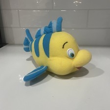 Vintage Disney Store Little Mermaid Flounder The Fish 8" Plush Toy Walt Disney