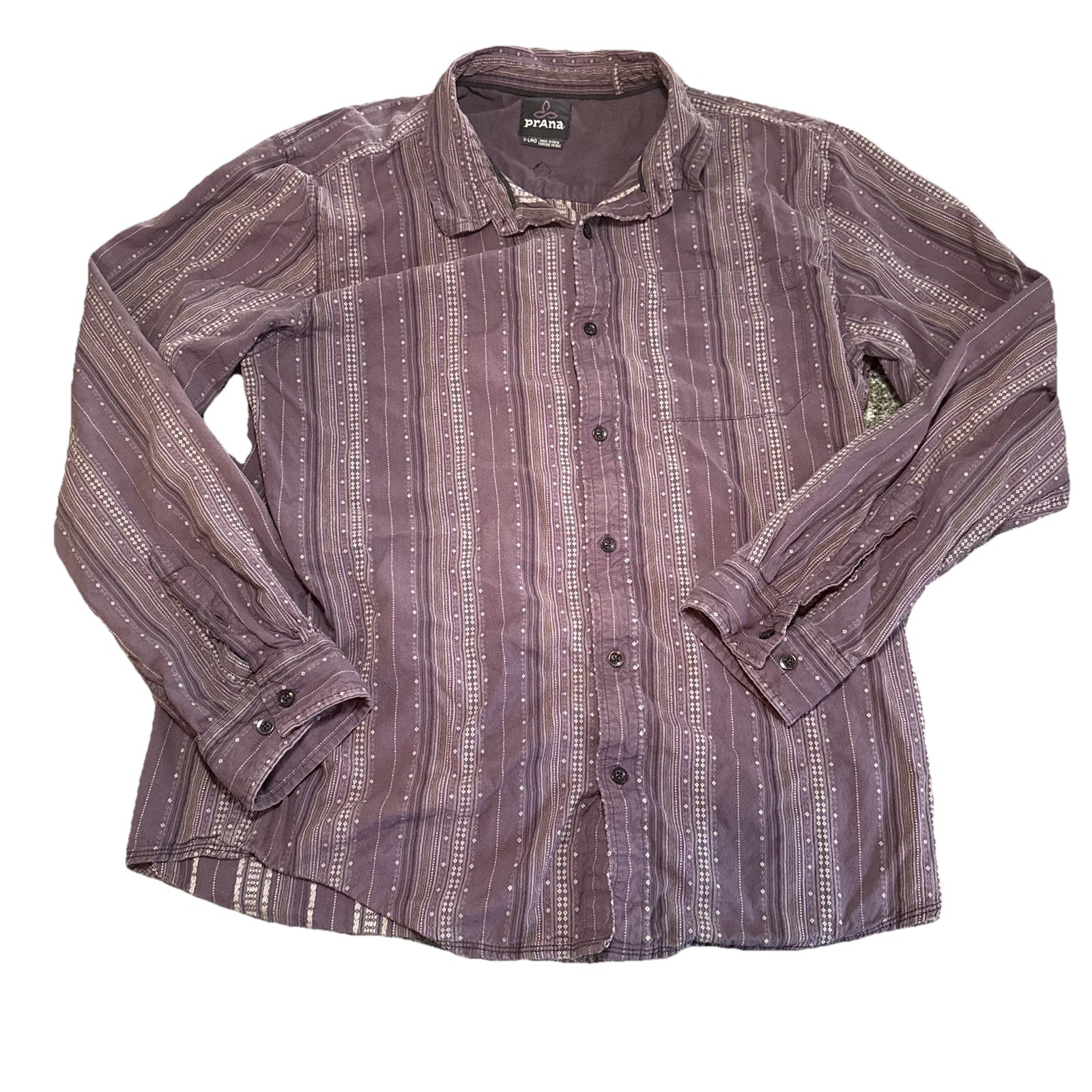 Men’s Prana Purple Button Down Shirt Size XL Cotton Lightweight Long Sleeve
