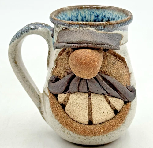 Ugly Face Mug Vintage Studio Art 3D Pottery Big Laugh Happy Face Mini