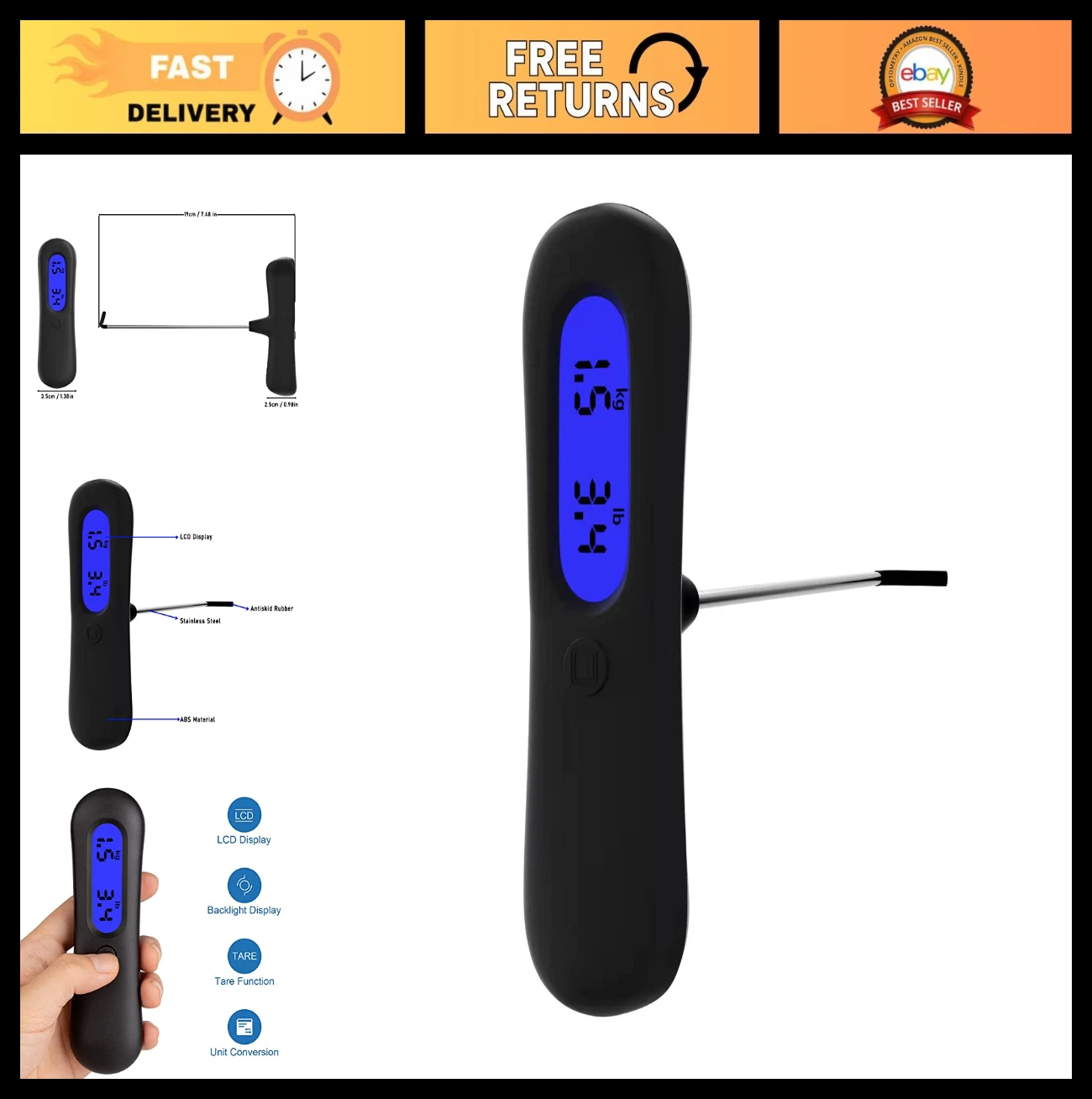 Digital Trigger Pull Scale Gauge - 110lb/50kg, Clear LCD Display, Measures kg, l