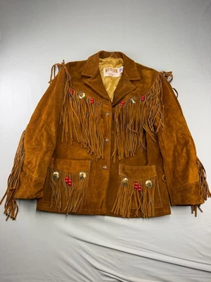 Chaqueta de cuero Schott Western vintage para mujer 16 flecos marrón grande EE. UU. - Imagen 1 de 4
