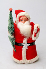 Vintage Cardboard Batting SANTA w Tree 4" Figurine Christmas Ornament Japan