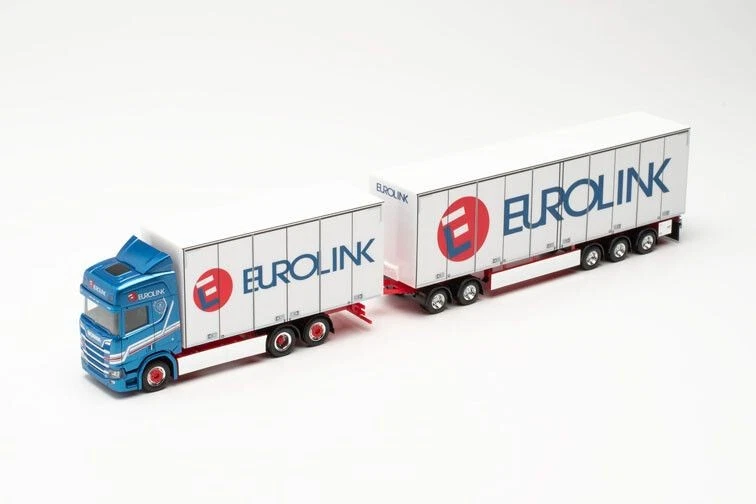 HERPA - SCANIA 6x2 CR 20 HD con Dolly y remolque de 3 ejes EUROLINK azul - 1/... - Imagen 3 de 4