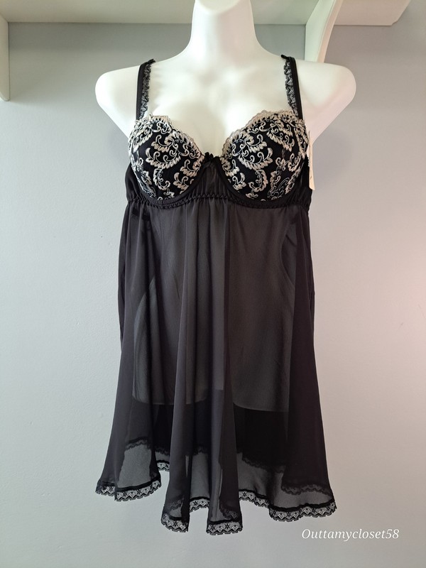 Sheer Black Babydoll Lingerie. Size L. Underwire. Sissy Fem CD Trans