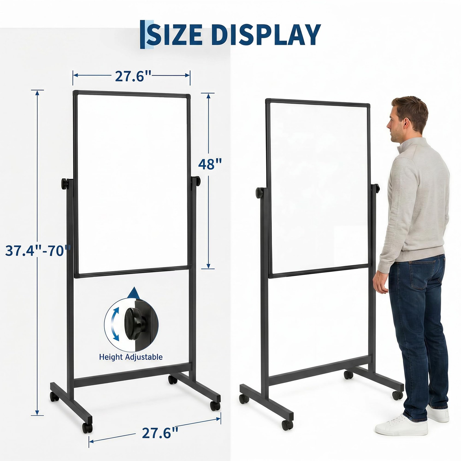 Rolling Mobile Dry Erase Board Magnetic Whiteboard w/ Stand 40*28" Double Sided