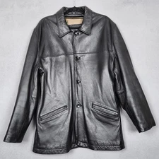 Walden Leather Jacket Mens Medium Black Button Front Car Coat Pockets Lined