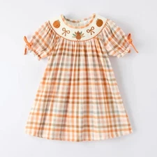 NEW Boutique Thanksgiving Turkey Girls Smocked Embroidered Dress