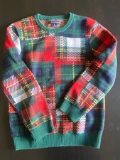 Tommy Hilfiger Boy s Multicolor Plaid Sweater Size M 8-10 Green Red Pullover