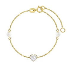 14k Gold 4.5-5.5" Mother of Pearl Heart With Pearls Baby / Toddler Bracelet