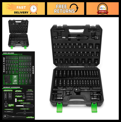 TecoTek 109-Piece Impact Socket Set SAE Metric Deep Shallow 3/8'' Drive