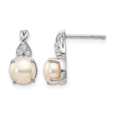 14k White Gold 6mm June/Freshwater Cultured Pearl and Diamond Stud Earrings