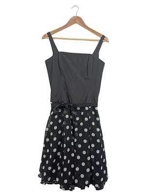 Swing Damen Sommerkleid Polka Dot Retro Knielang Schwarz Gr. 38