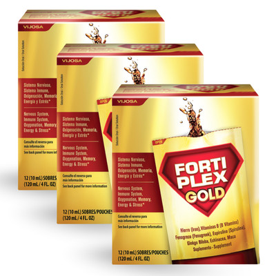 Forti Plex Gold Liquid Supplement 4 fl oz 12 Pouches   Daily Energy (3-Pack)