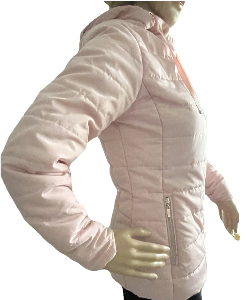 Chaqueta Guess XS Blanca Plumón Acolchada Aislada Cálida Esquí Cremallera Ajustada Calle Foto 3 de 4