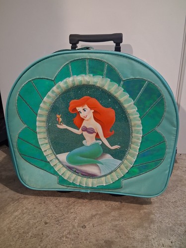 Disney Store Little Mermaid Ariel Rolling Suitcase Luggage Girls Green Glitter