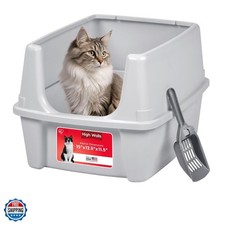Large Open Top Cat Litter Box with High Sided Walls Tall Scatter Shield Scoop...