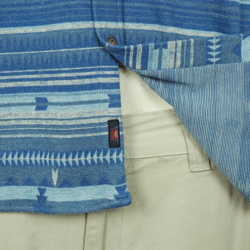 Faherty Flannel Shirt Mens Medium Blue Aztec Striped Doug Good Feather Legend - Image 3 of 4