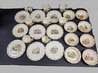 Vtg Royal Doulton Bunnykins 26 Piece English Dish Set Plates Bowl and Cup Lot