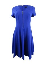 DKNY Women's Front-Zip Fit & Flare Dress (4, Sapphire) 802892234279