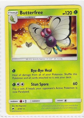 Butterfree 3/147 Rare Burning Shadows Pokemon Near Mint