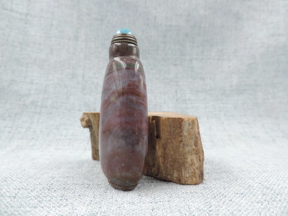 Bonita botella de tabaco antigua china tallada a mano de ágata natural D Foto 4 de 4