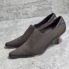 Donald J Pliner Stretch Pointed Toe Pumps Brown Croc Trim Kitten Heel Womens 6.5