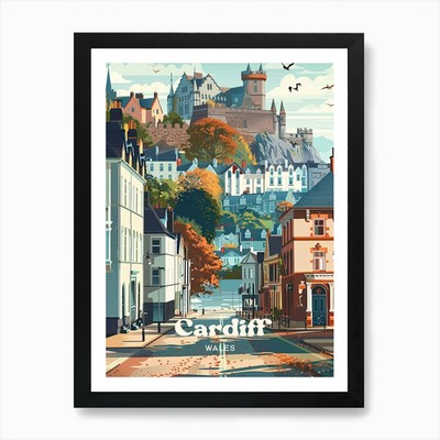 Cardiff Wales Retro Digital Reise Gerahmtes Wandbild Poster Leinwanddruck Bild