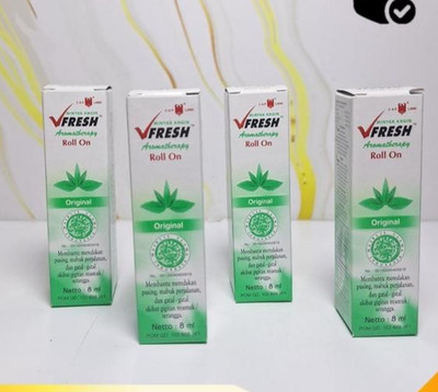 Vfresh Minyak Angin Aromatherapy Original Essential Oil Roll On Nausea 4x 8ml.