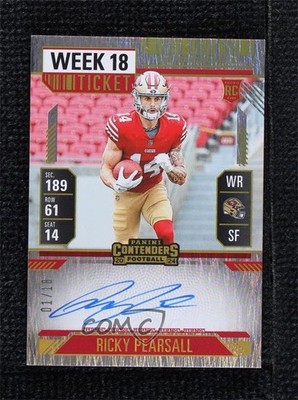 2024 Panini Contenders Week 18 Ticket 1/18 Ricky Pearsall Rookie Auto RC v9t