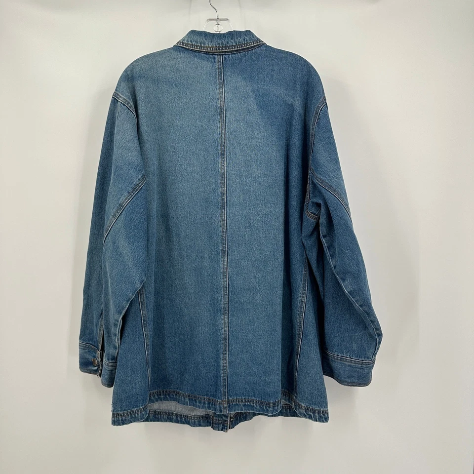 Crossroads 女式 Y2K 牛仔夹克 1X 实用口袋超大复古 — 第 2/4 张图片