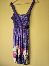 ADC Purple Floral Summer Sundress V Neck Shirred Waist Stretchy Dress Size S M