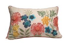 Summer Floral Lumbar Pillow Embroidered Chic Cottage Flower Removable Cover Deco