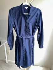 GAP Dress Womens Large Blue Long Sleeve V-neck Shirt Dress Midi Pockets and belt