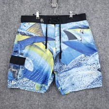 Guy Harvey Trunk Shorts Mens 32 Bluewater Boardshorts Fishing Drawstring Swim